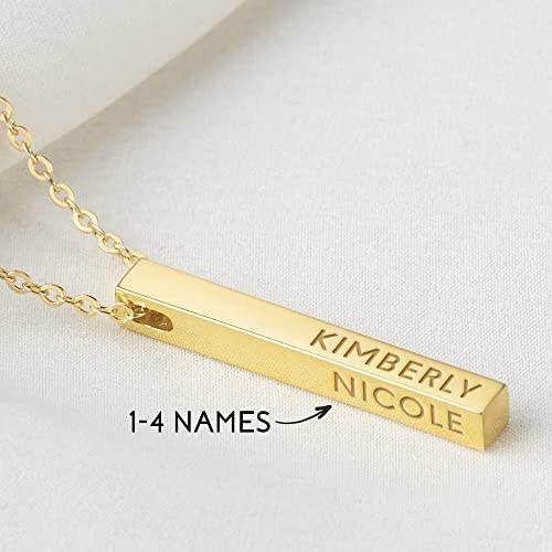 Personalized Mother Necklace, 4 Side Bar Necklace, Kids Names Necklace - Big J's Showstoppin' Store